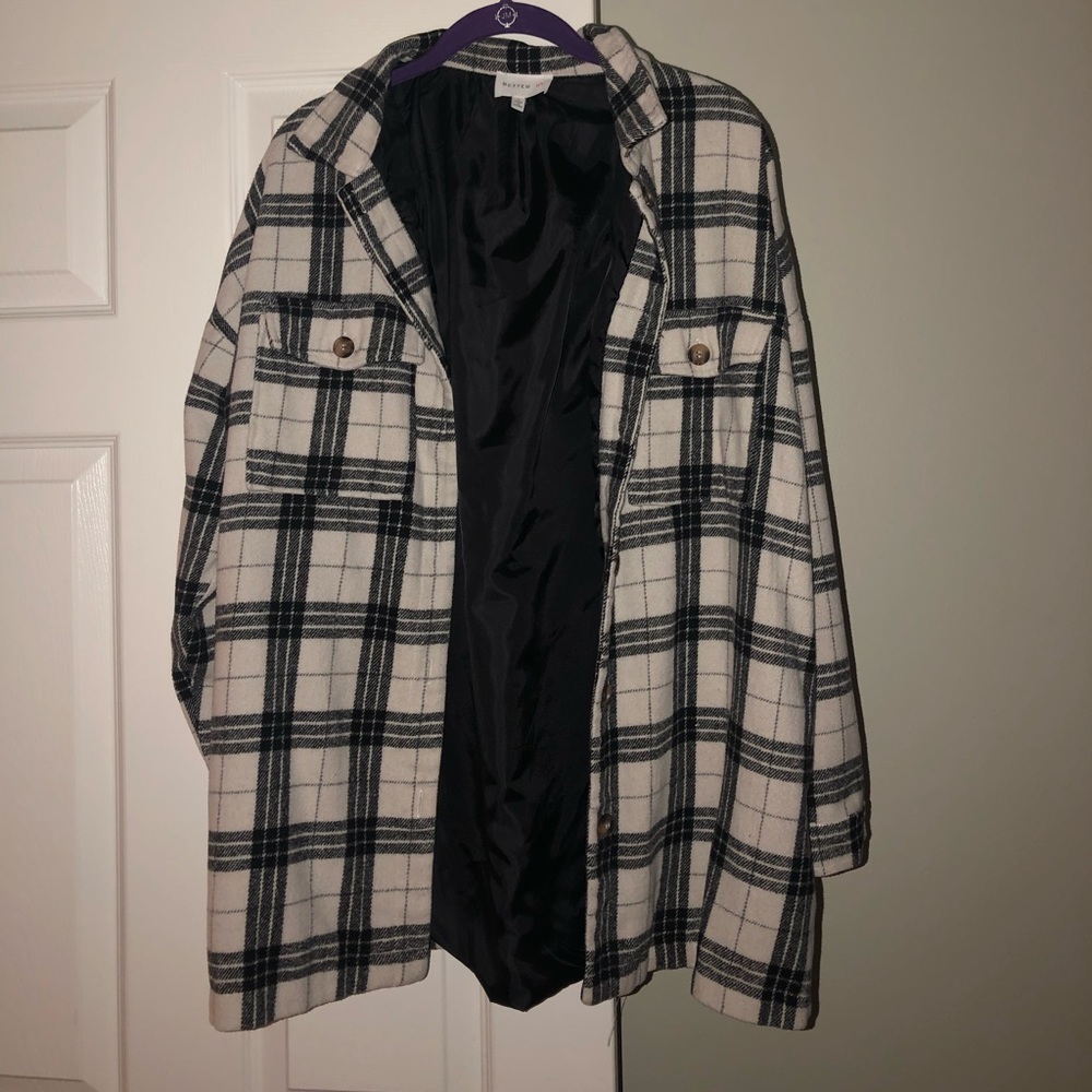 Fashion Nova white and black plaid jacket